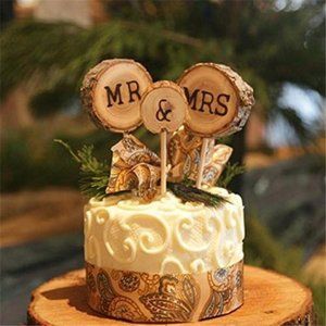 3Pcs Mr&Mrs Toppers Natural Wood CakeDecoration Chic RusticWedding Mr Mrs Letter